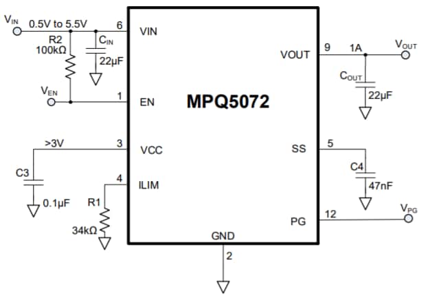 Application Circuit Diagram - Monolithic Power Systems (MPS) MPQ5072 Load Switches